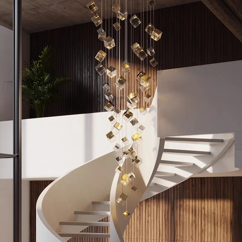 Crystal square pendant in a stairwell