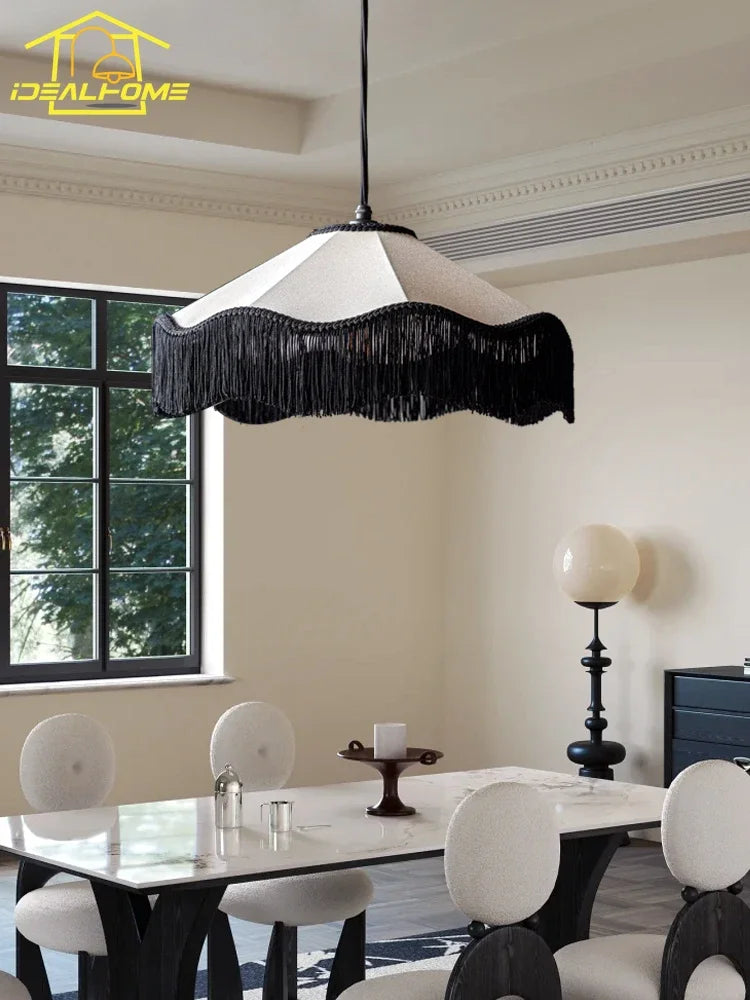 French Fringe Fabric Pendant, view 3