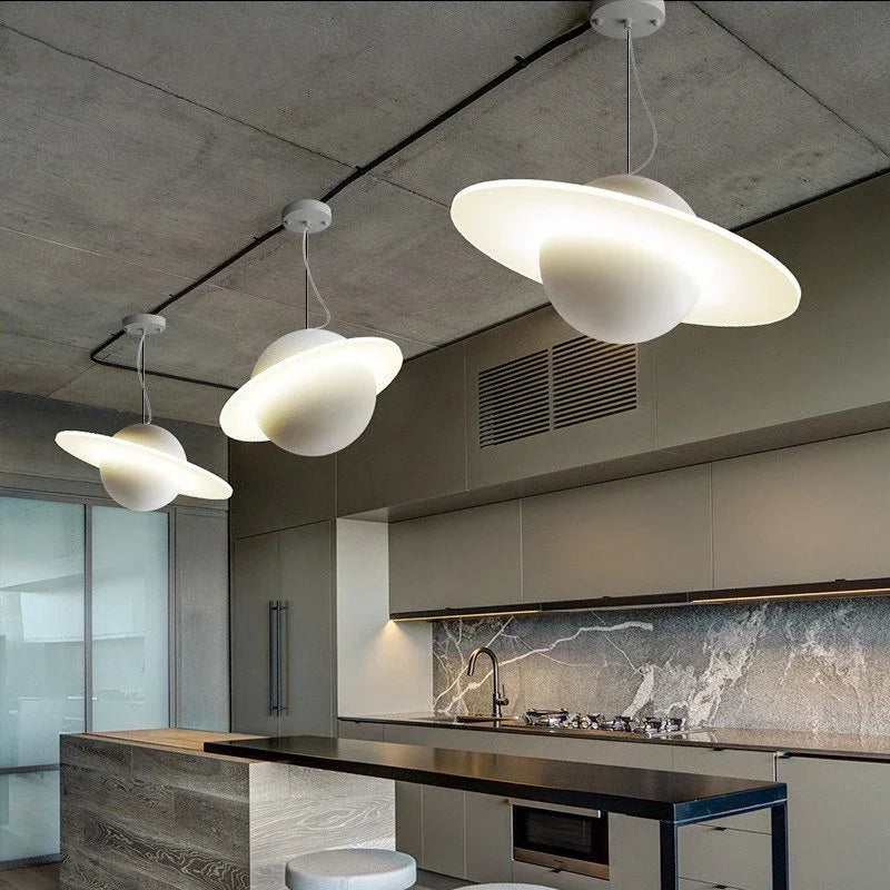 Wood pendant in a dining room
