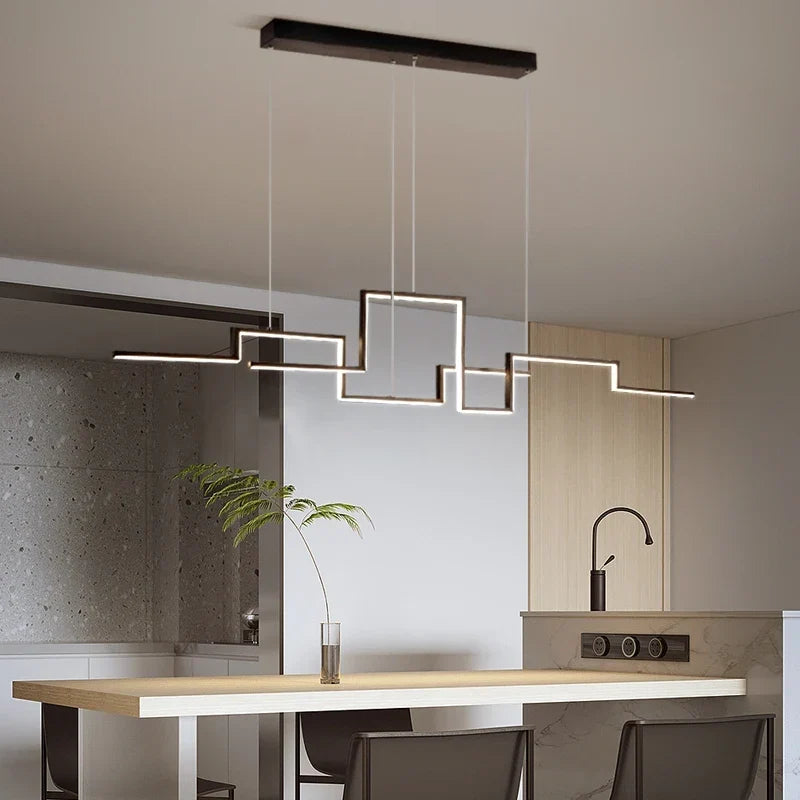 Black LED pendant in a living room