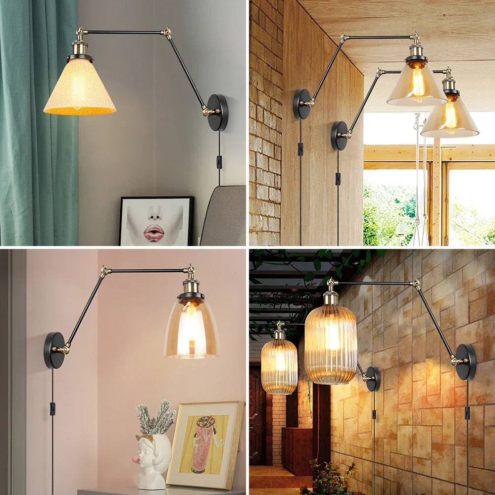 Long arm glass wall light with switch