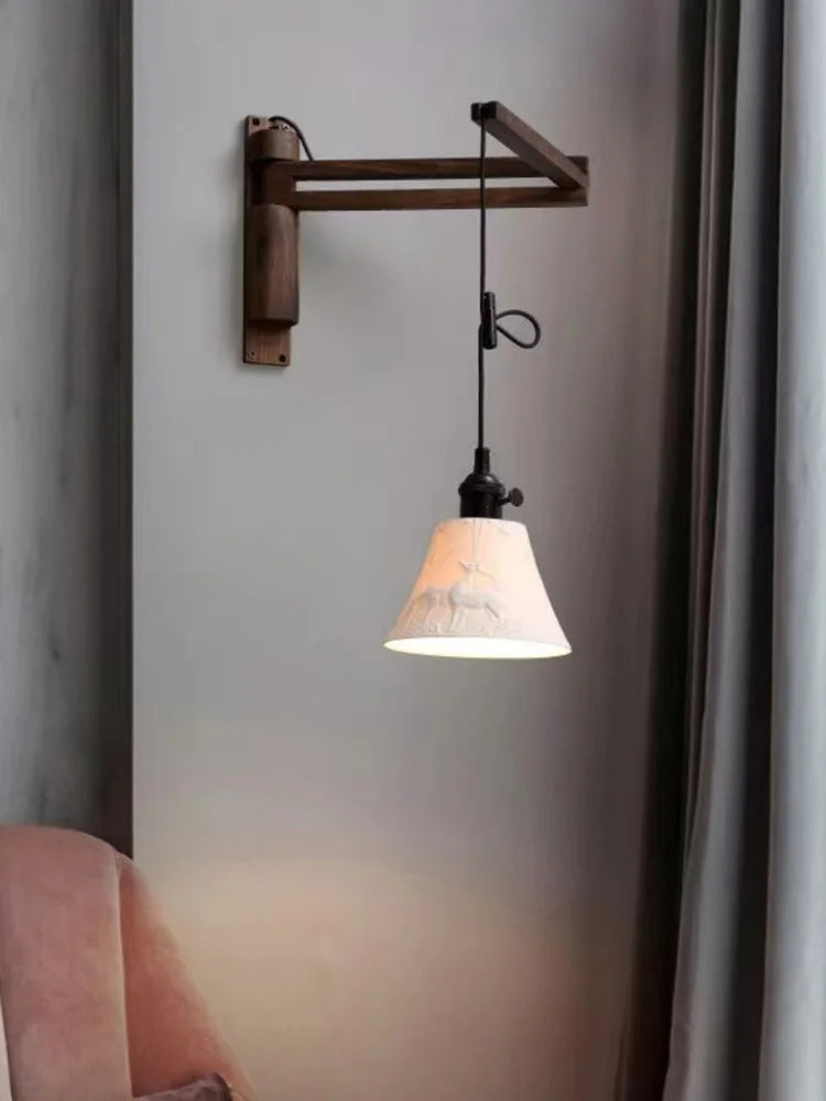 Japanese folding walnut wall light