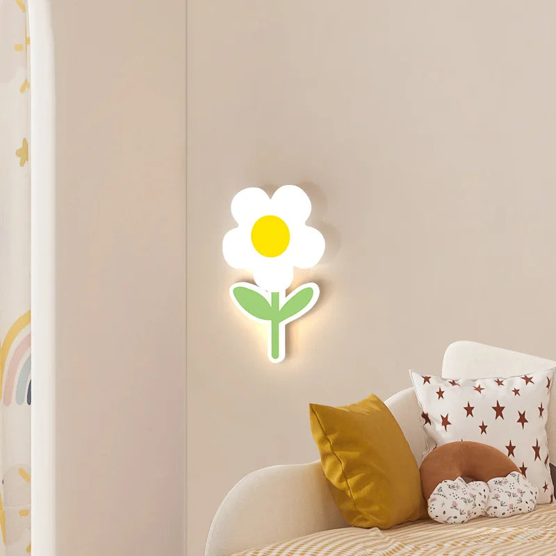 Green flower sconce in a kids' room