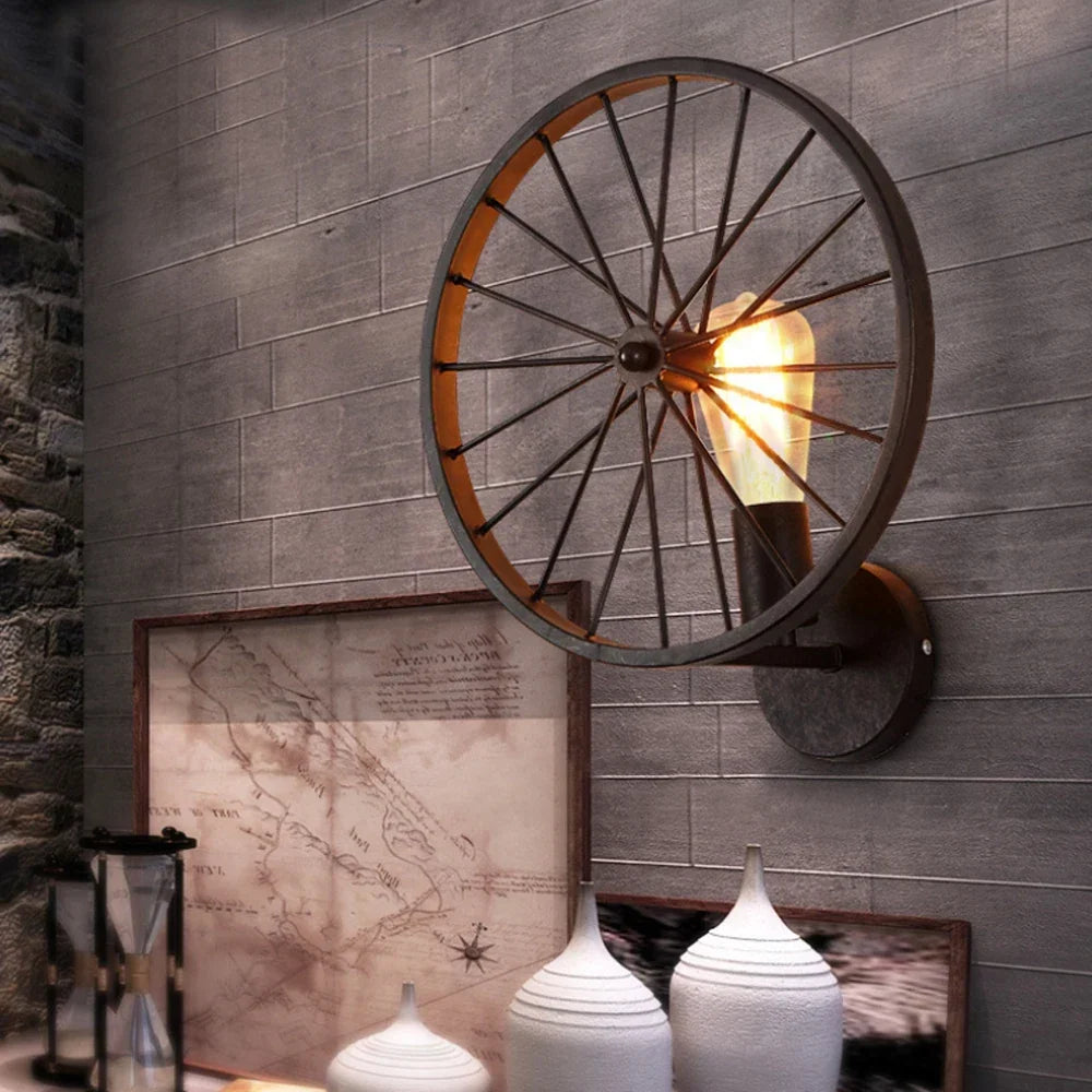 Vintage wheel wall light