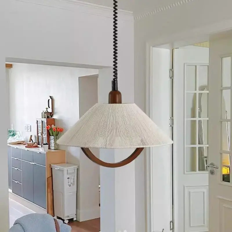 Retro Fabric LED Pendant, Beige, view 3