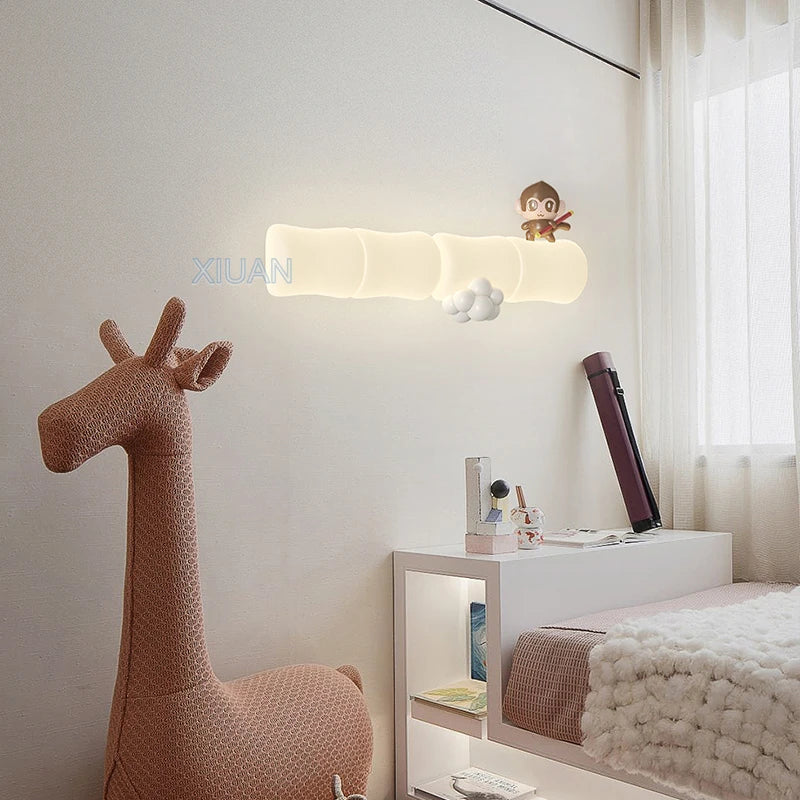 Panda rattan sconce in a nursery