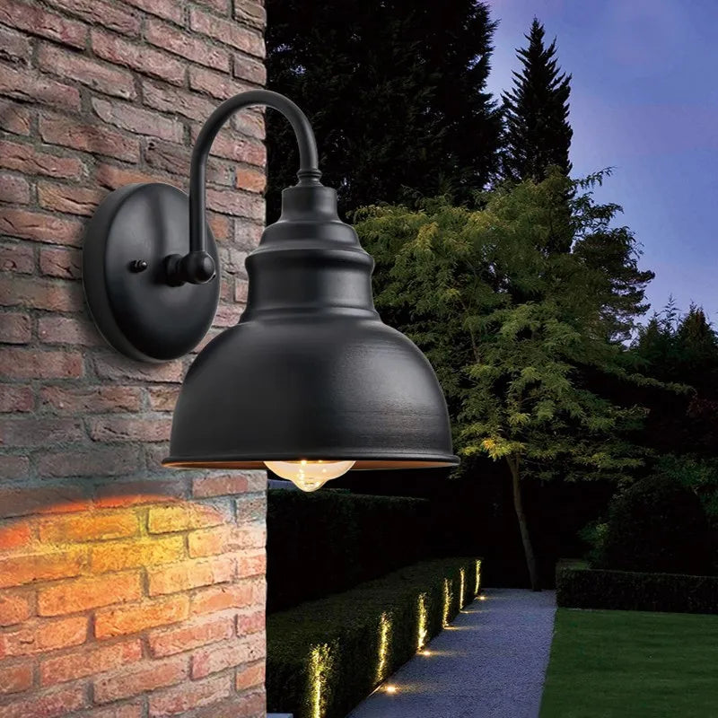 Black wall lantern on a terrace