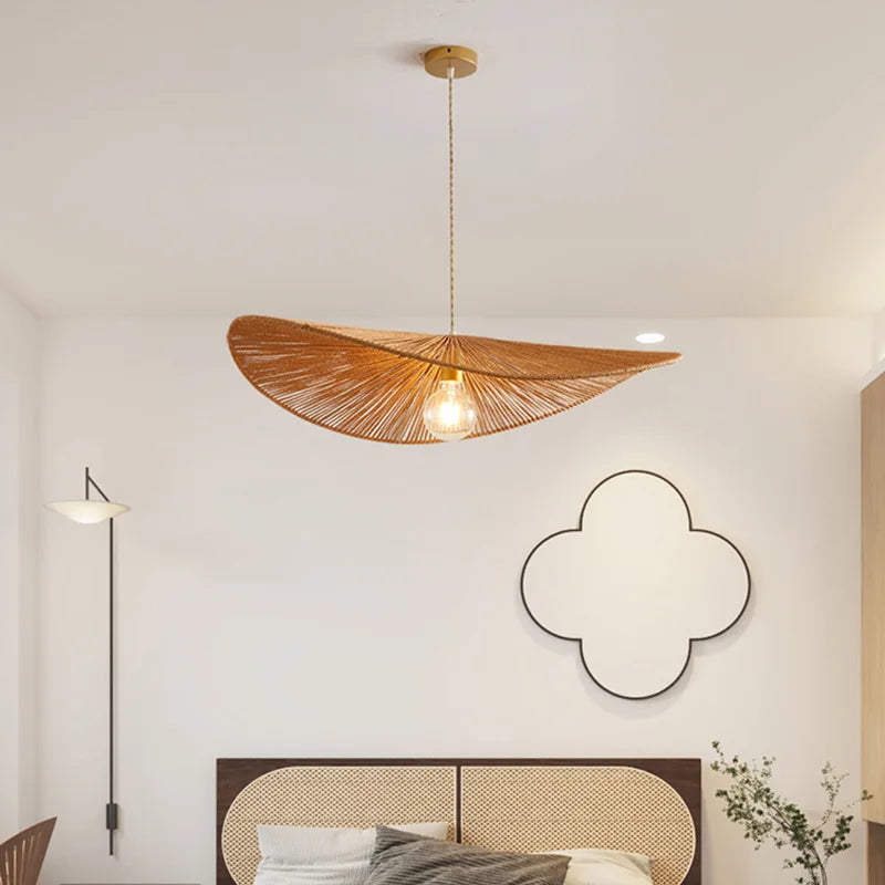 Woven rattan Asian pendant