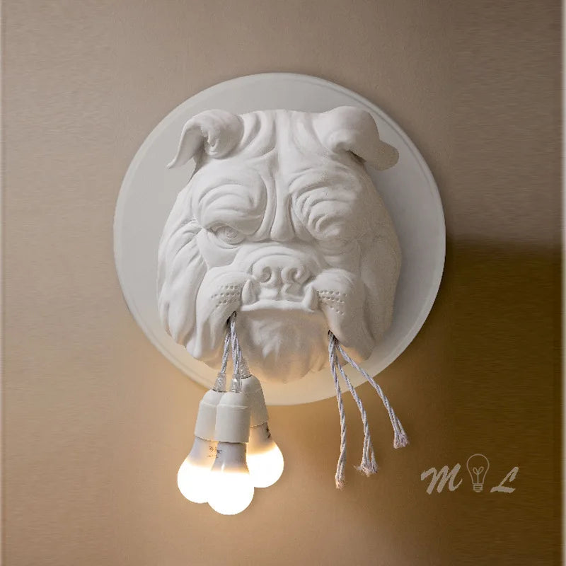 Dog head wall light in a hallway