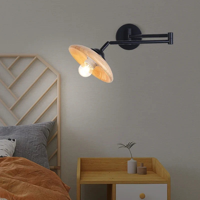 Wood swing arm wall light