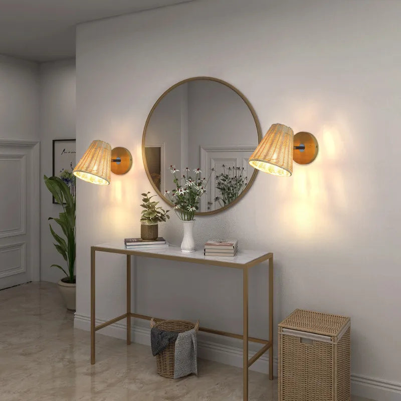 Rattan LED Switch Sconce, view 4