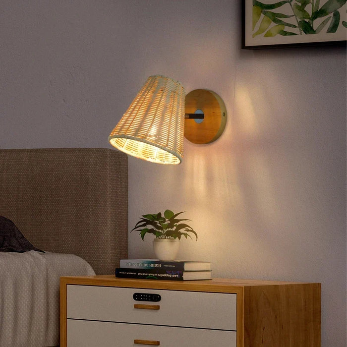 Handwoven rattan wall light
