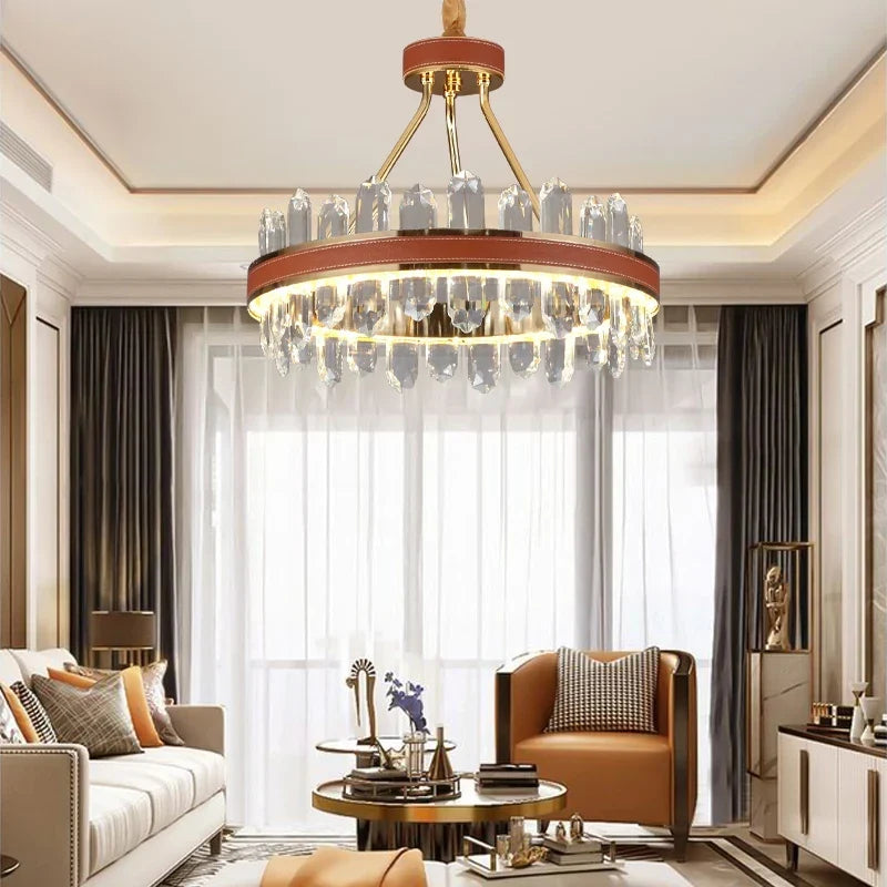 Orange leather crystal chandelier