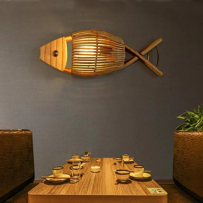 Woven Bamboo Fish Light, view 4