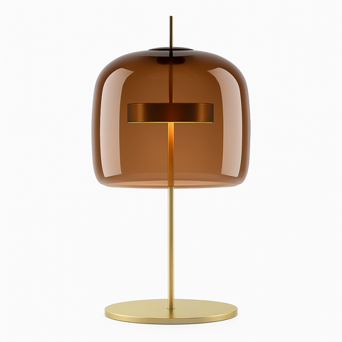 Lighting Corner Oro Fumato Design Gold LED Table Lamp with Retro Glass Shade