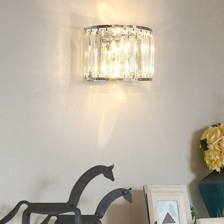 Crystal half circle wall light in a hallway