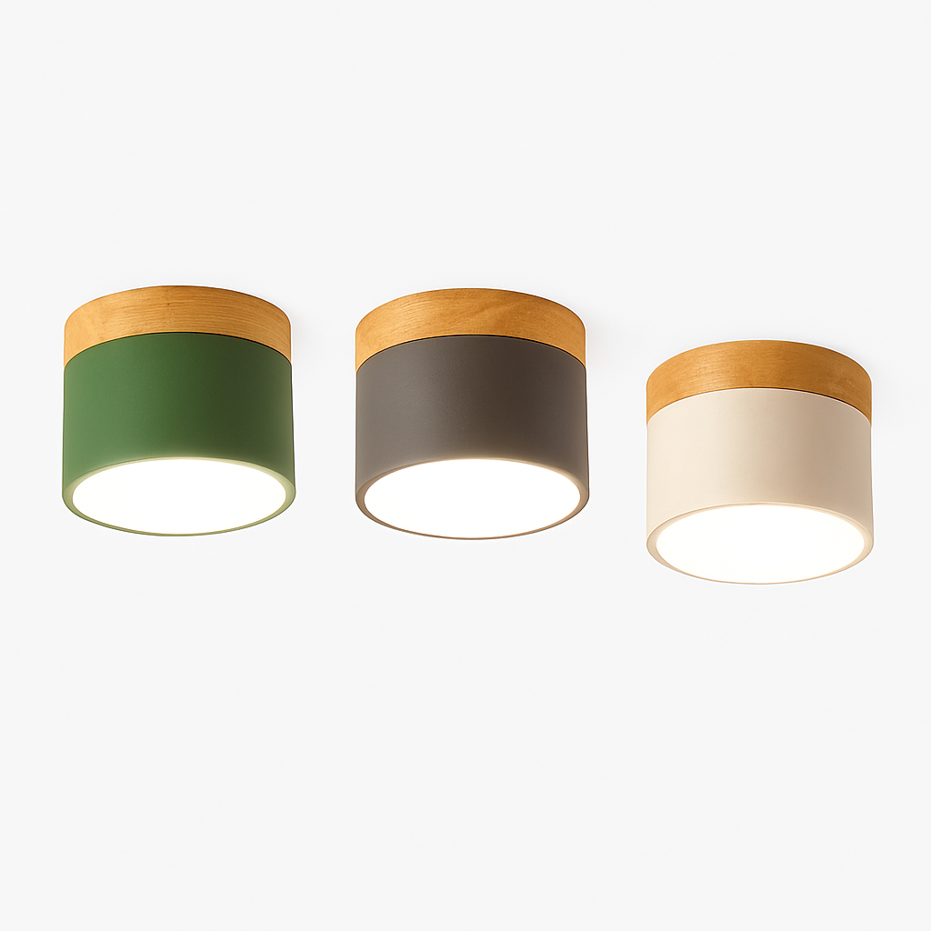 Wood and color metal spotlight
