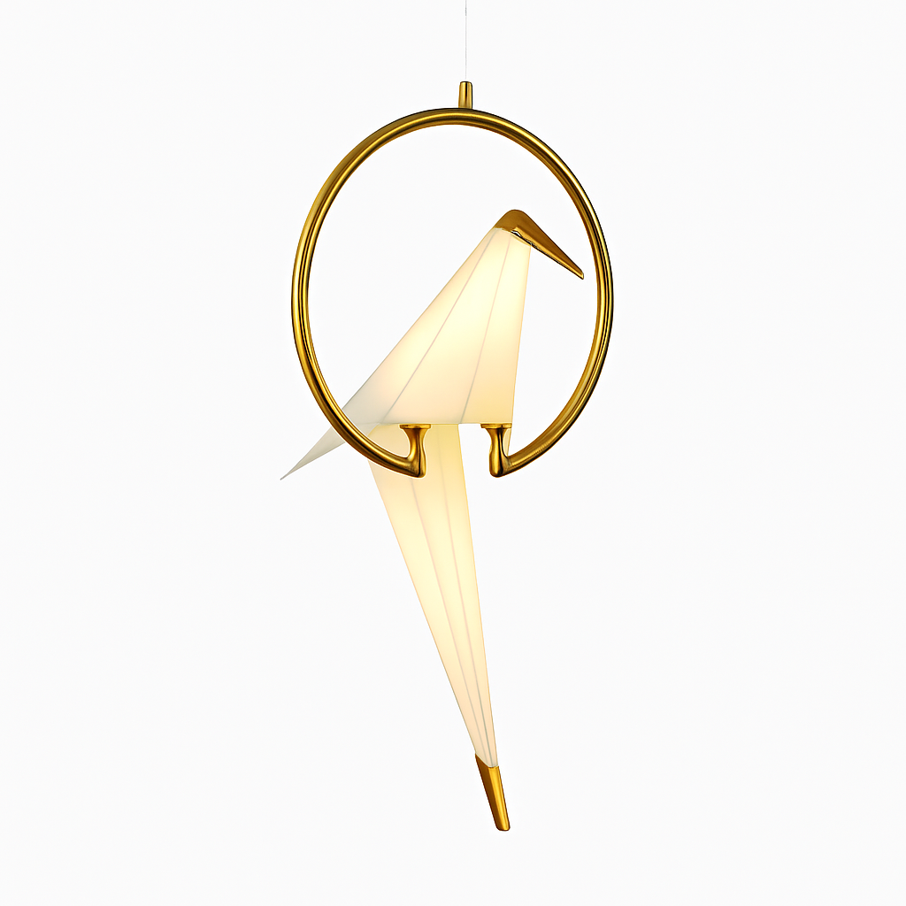 Gold ring bird LED pendant